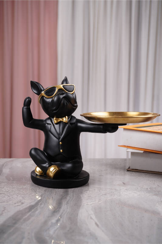 Gentleman Dog With Gold Tray - 19cm