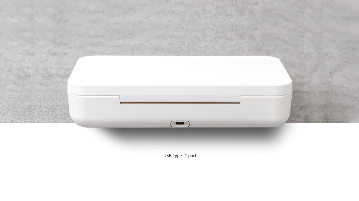 SAMSUNG ITFIT UV STERILISER WITH WIRELESS CHARGER - WHITE - Destroy 99% of harmful Bacteria and Germs, with Wireless Charging,Intuitive Design