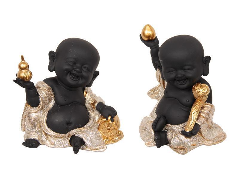 Gold Happy Buddha Monks 13cm (2pcs) – Decorative Figurine Set for Home or Office