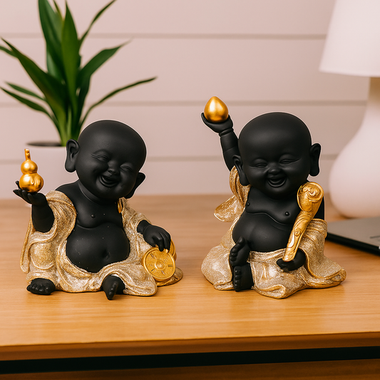 Gold Happy Buddha Monks 13cm (2pcs) – Decorative Figurine Set for Home or Office