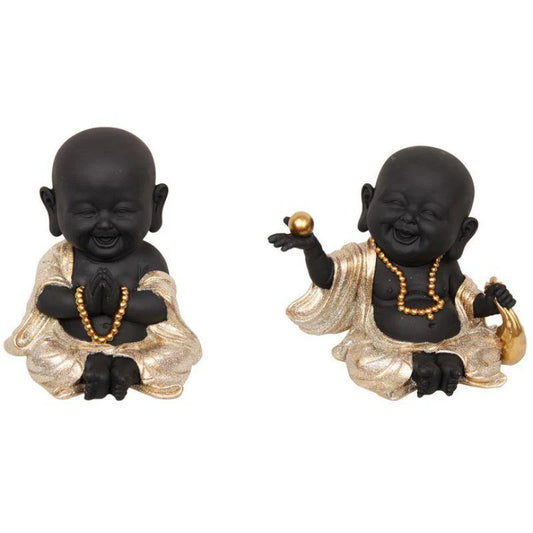 Black/Gold Happy Buddha Monks - 18cm