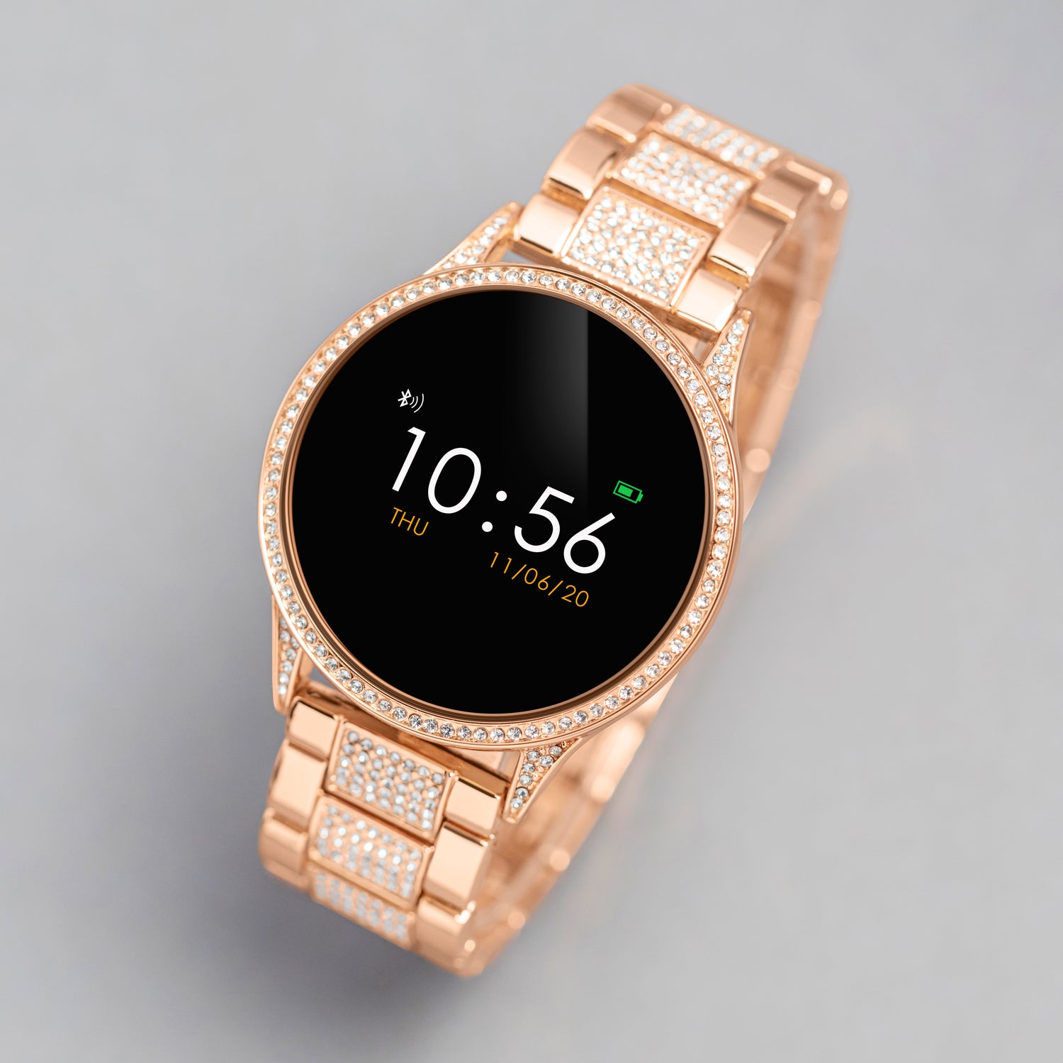 Reflex Active Series Rose Gold Silver Link Crystal Smart Watch